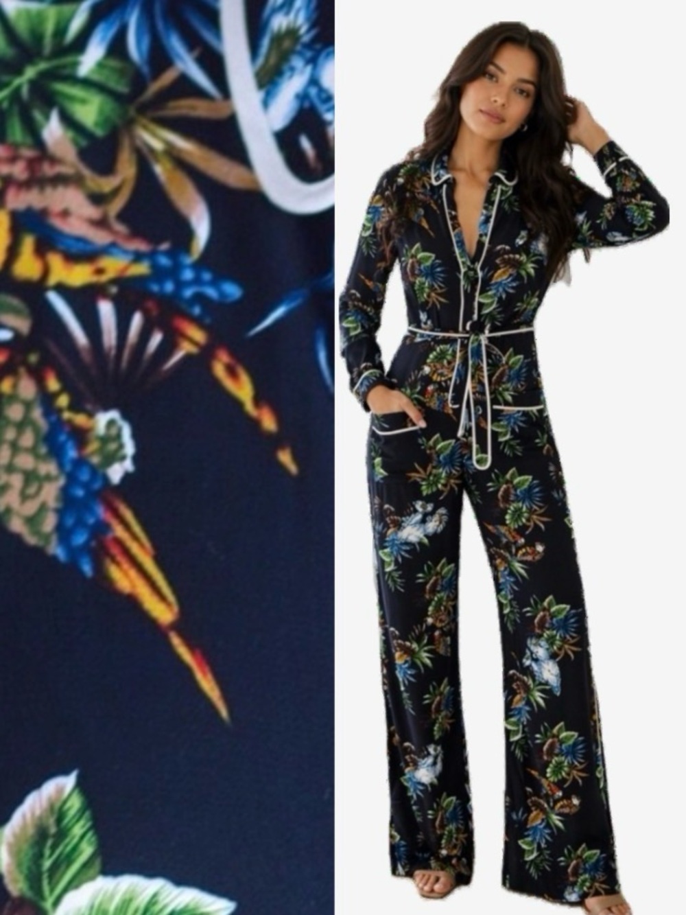 Zara Jumpsuit,Floral and bird Print Jumpsuit, Size S